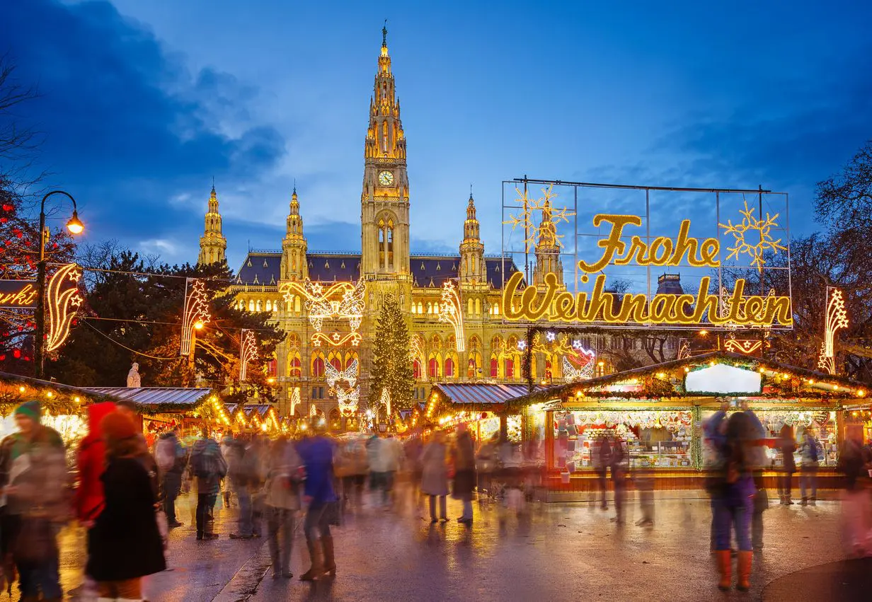 Vienna Christmas market at night.